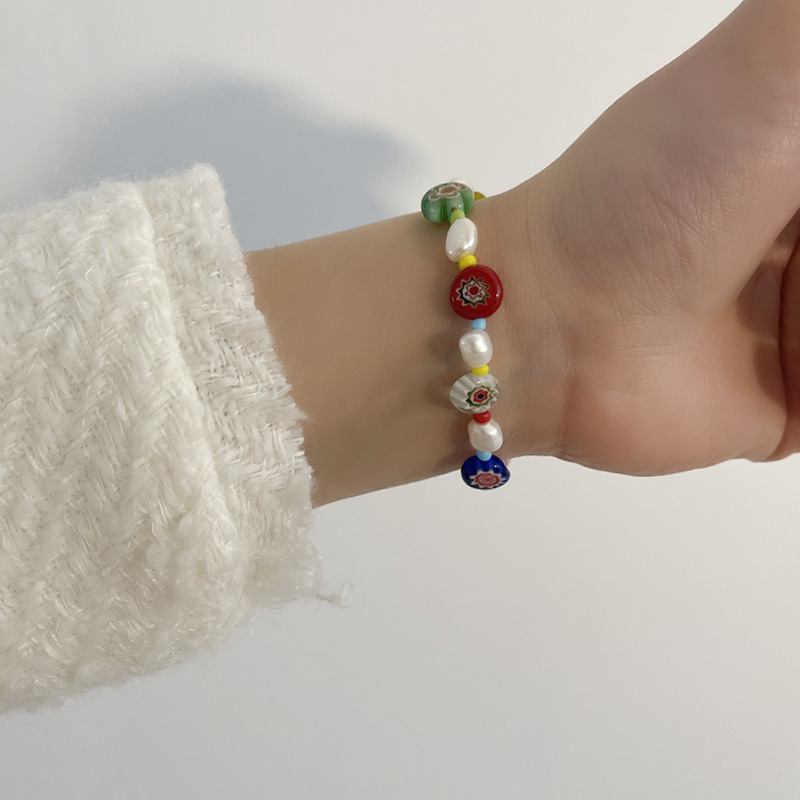 Vacation Flower Imitation Pearl Glass Copper Bracelets