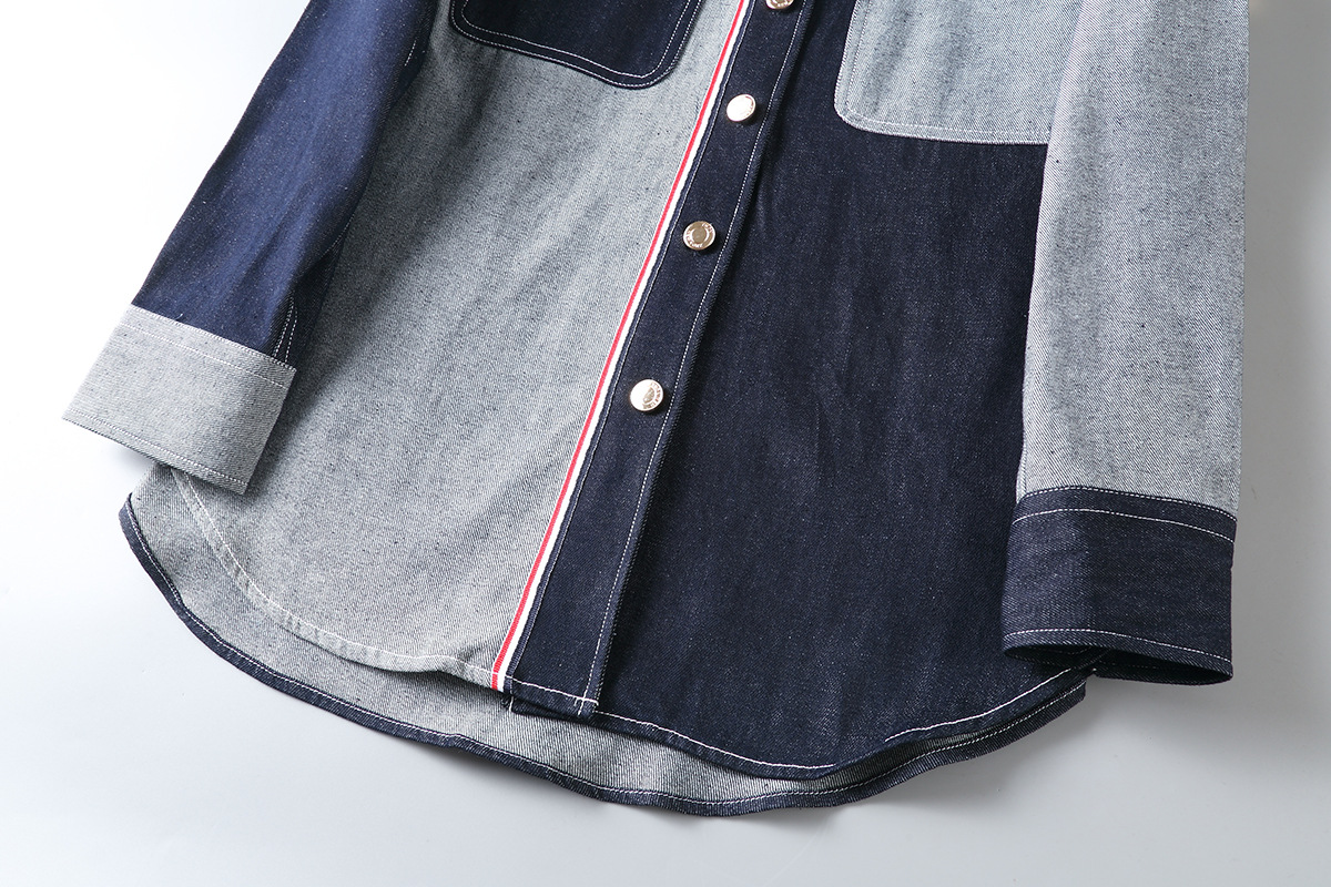 Vintage Wide-fit Patchwork Denim Shirt For Men Double Sleeve Ribbon_voghion.com