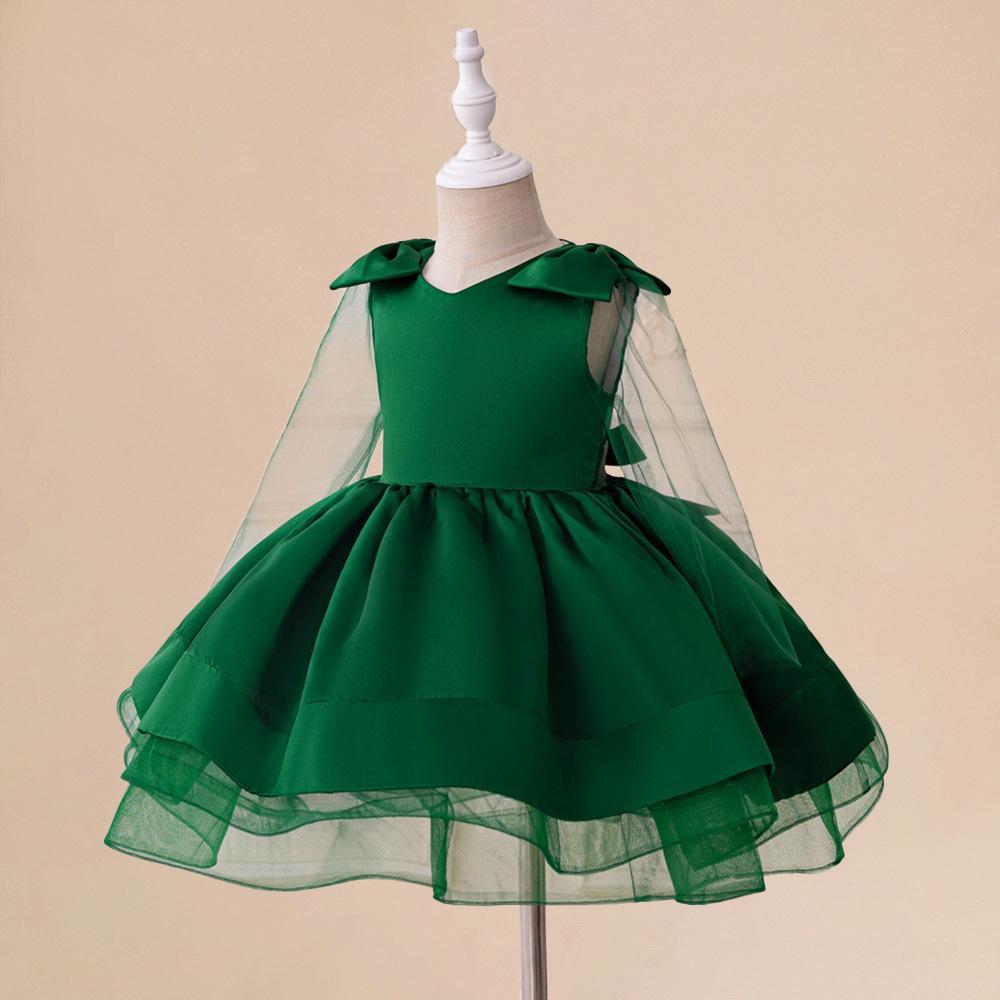 Europa y América nuevas niñas vestido de princesa vestido infantil final vestido pliegado vestido de aniversario vestido vestido de malla vestido de algodón