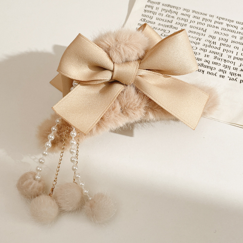 Corea del Sur felpa pelo clip Bola de Pelo borla colgante arco horquilla espalda Cabeza updo pelo agarre gran tiburón clip