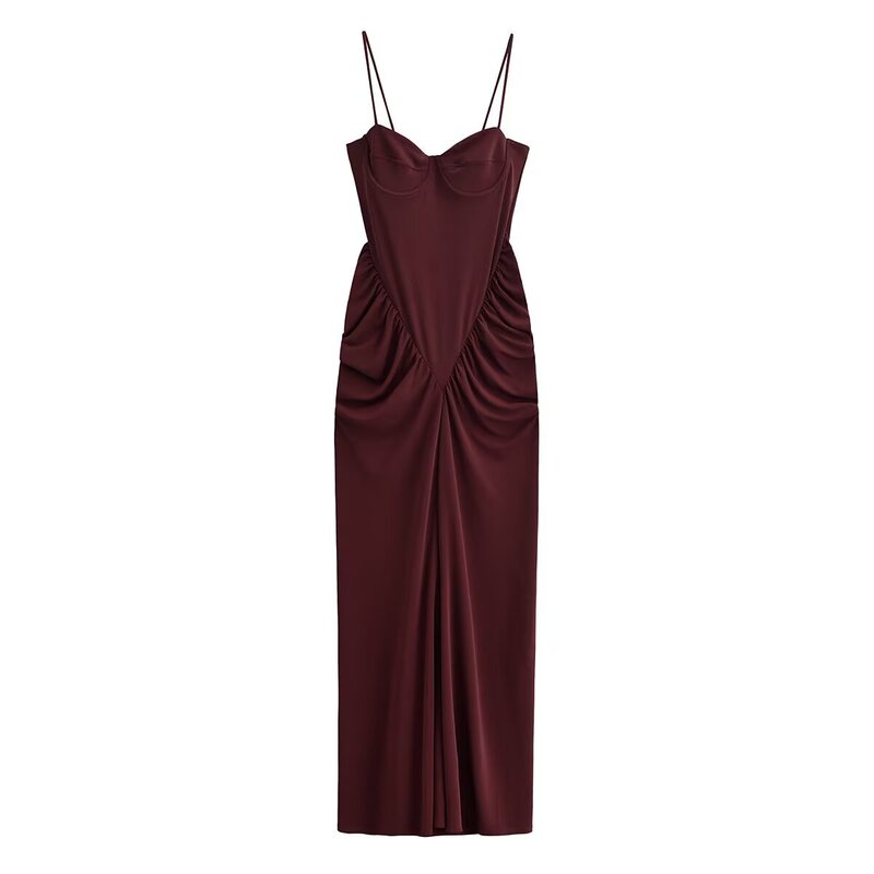 Pb&Za Cross-Border Spring New Women's Fashion Heart-Shaped Collar Slim-Fit Pleated Corset-Style Dress 5039243
