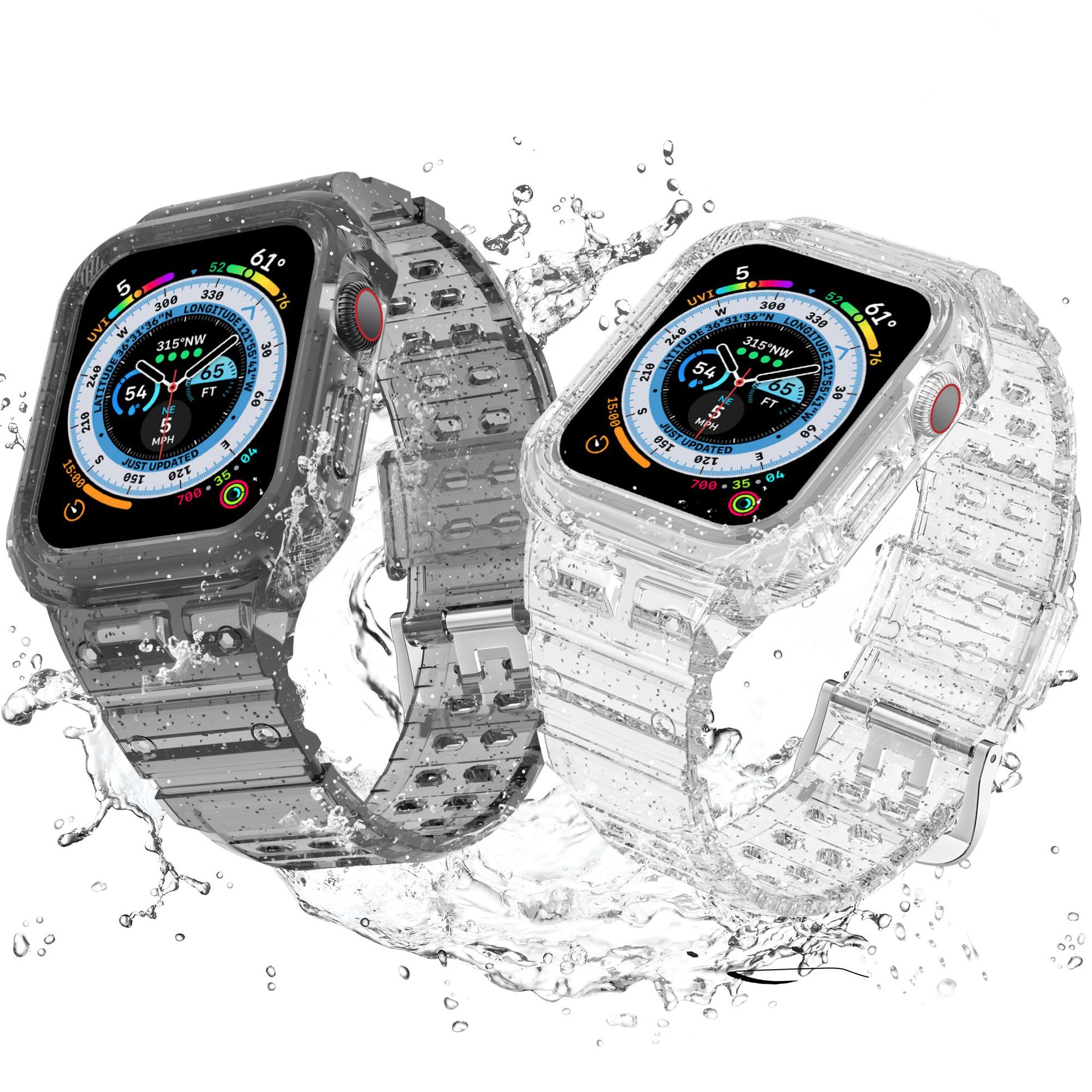 Apple Watch Integrated Tpu Strap Transparent Glacier Strap Suitable for Appleiwatch98765432Se Cross-Border