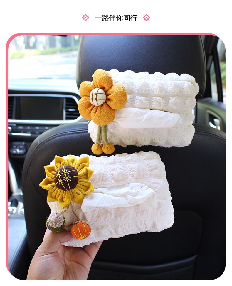 Cute car-mounted tissue box, hanging tissue box set for sun visor, armrest box, car seat tissue hanging bag for women