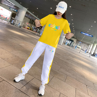 Internet Celebrity Shuffle Dance Clothing Women's Summer Thin Short-sleeved Hip-hop Square Dance New Leisure Sports suit