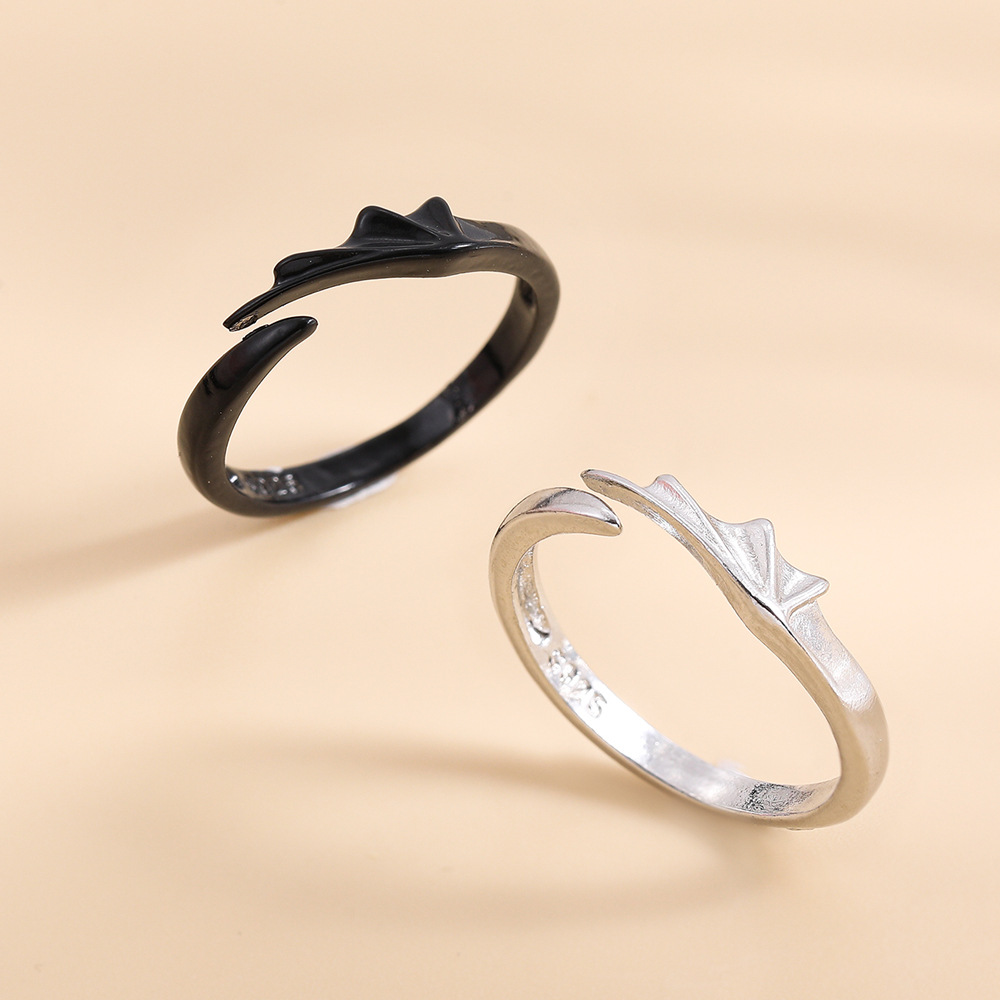 Fashion Simple Angels and Demons Black and White Couple Ring