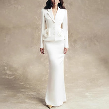 白色商务通勤西装套装女2025春新款花朵收腰西装外套收腰长裙女裙