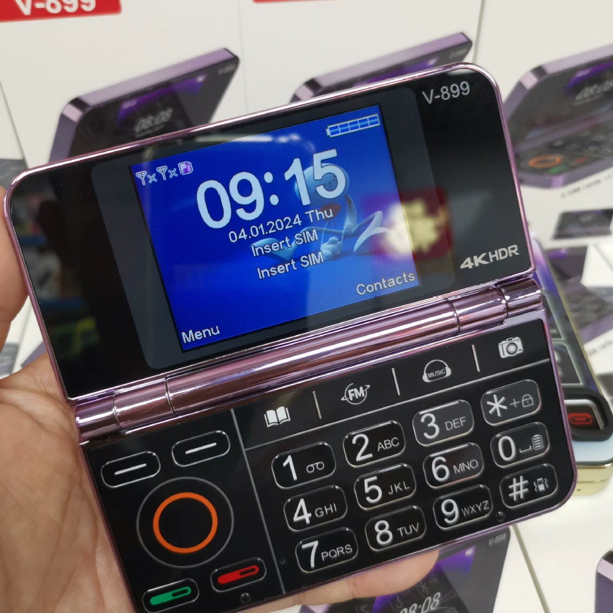 Телефон V-899 с боковым складыванием, неумный 2G, многоязычная модель