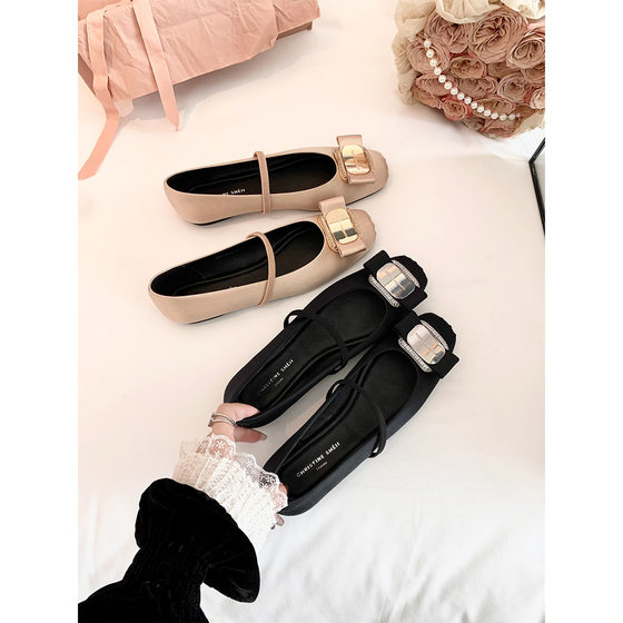 Sheepskin version ~ Su Yinyin with Phila girl square head shallow mouth flat pig nose Mary Jane shoes women's ballet shoes