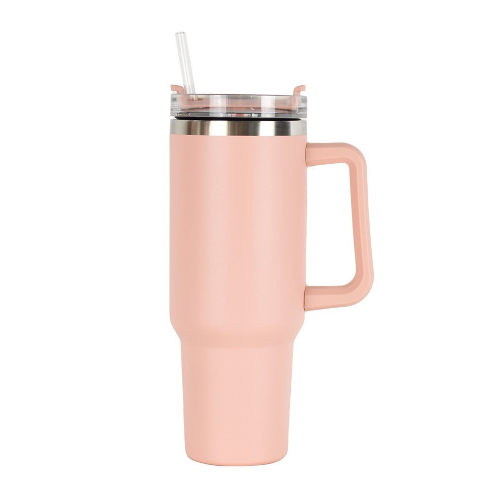 Taza de aislamiento térmico de acero inoxidable transfronteriza de alta capacidad de 40oz taza de automóvil con mango de paja taza de hielo