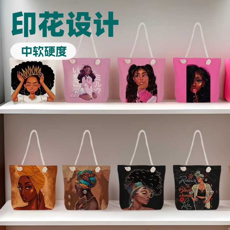 现货批发女人印花手提包 新款轻便粗绳单肩包 时尚文艺百搭沙滩包