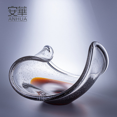 安华现代简约艺术果盘家居玻璃装饰品创意摆件高端精致工艺品批发|ru