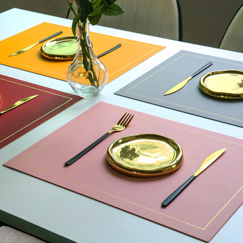 Cross-border PVC leather dinner mat double color gold edge square Nordic style hotel Western dinner mat heat insulation mat table mat