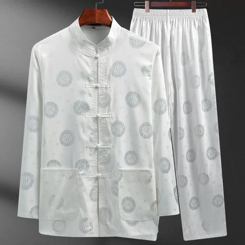 Summer thin silk set for boys for elderly, long-sleeve, Chinese style
