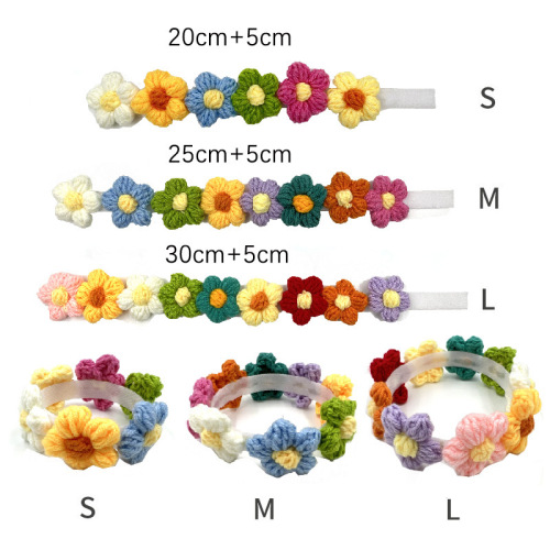 Sweet Flowers Kitten Yarn Collar Pet Decoration Handmade Knitted Cute Kitten Scarf Circle
