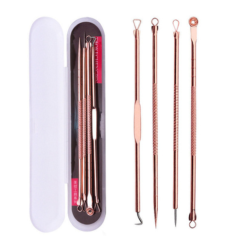 Rose gold 4-piece acne needle set, acne needle stainless steel blackhead tool, acne needle four-piece set cross-border seller