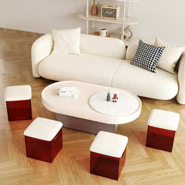 亚克力凳子北欧换鞋凳家用绒布凳客厅方凳可收纳储物凳叠放展示盒