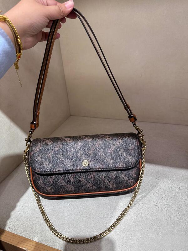 Koujia 新しいブルックフラップバゲットバッグ脇の下バッグ馬車プリントショルダーポータブル斜めチェーン通勤女性|undefined
