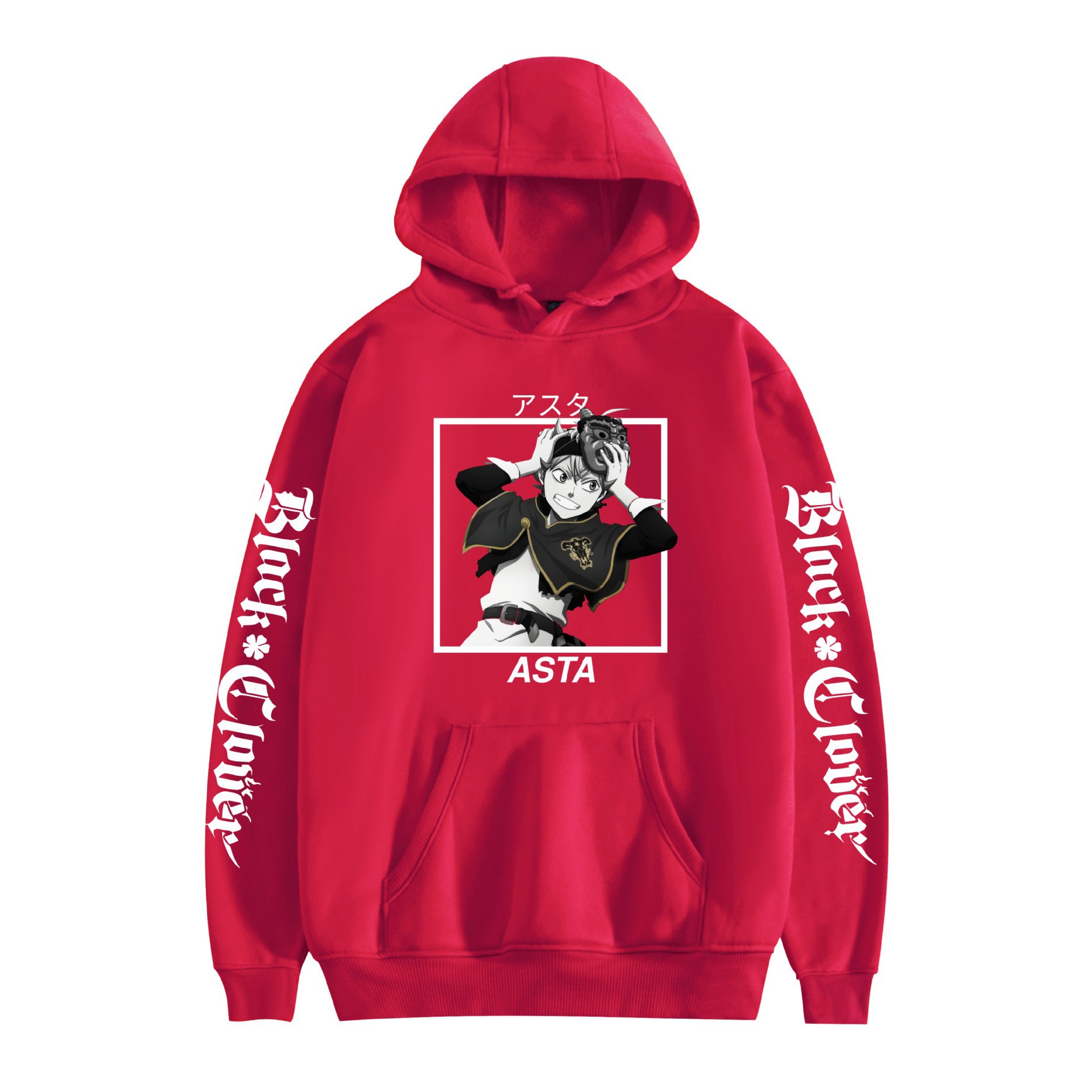 Suéter con capucha periférico de animación de trébol de cuatro hojas negro bidimensional marca de moda sudadera con capucha suelta casual más chaqueta de terciopelo nuevo