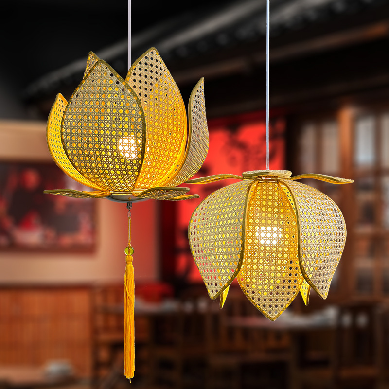 Nueva lámpara de loto china clásica lámpara de loto china estilo zen sala de estar sala de té comedor bar lámpara de caña