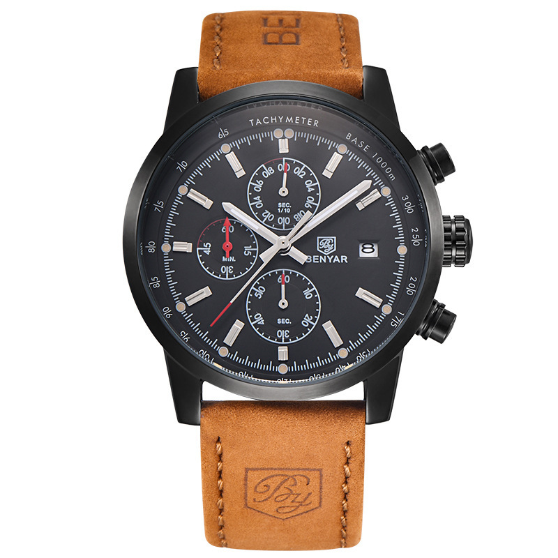 BENYAR Binya reloj de los hombres de moda multi-funcional calendario impermeable Cinturón Reloj de los hombres correa de acero reloj casual 5102