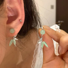 新中式古风气质绿色竹叶耳针小众设计清冷感覆古耳环2025新款爆款