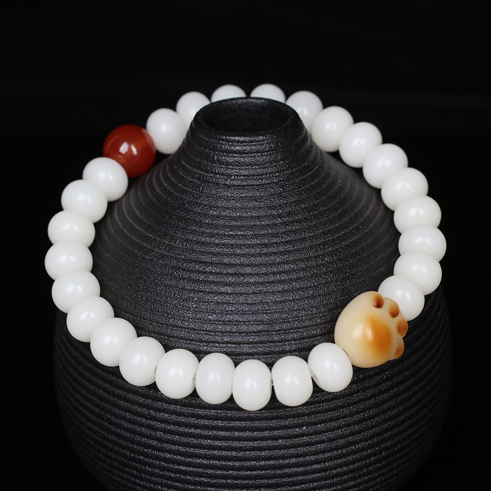 Charcoal Burned Cat Claw Cat Bodhi Root Bracelet Female Natural White Jade Bodhi Root Play Hand-held Bodhi Bracelet Around the Finger