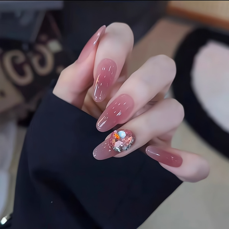 [Ling Luo Original] Autumn and Winter New Style Smudged Gradient Flash Diamond Handmade Manicure Wearable Nails Wholesale