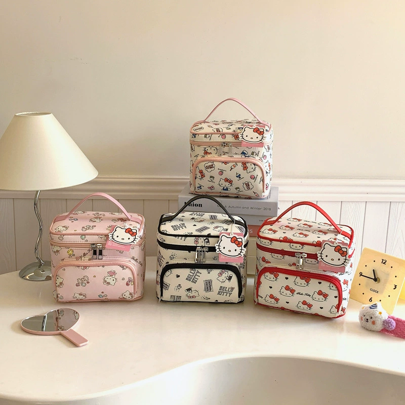 Cosmetic bag Hello Kitty handheld universal, large capacious storage, printed design