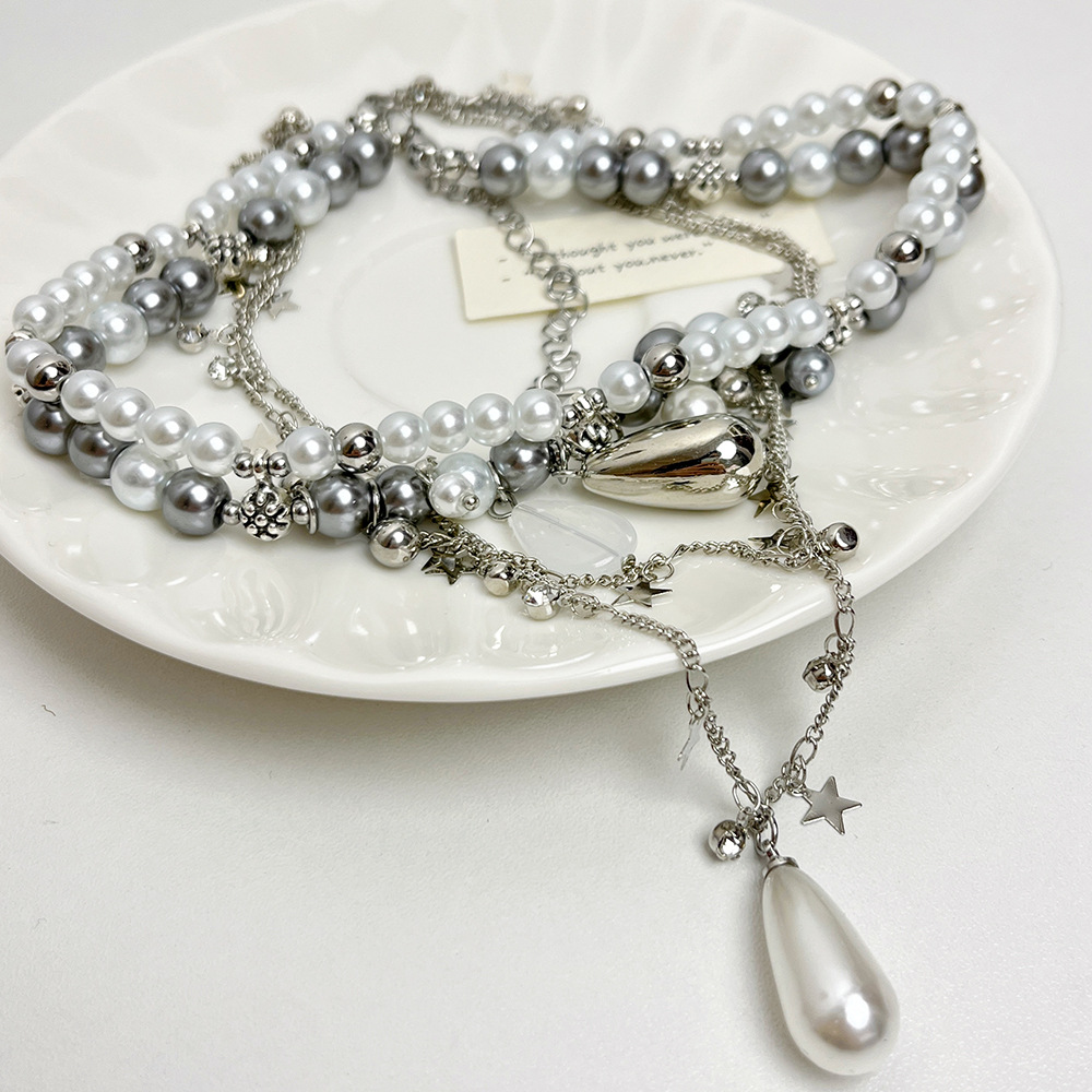 Casual, Date Occasion Elegant Lady Modern Style Geometric Star Alloy Beaded Chain Cable Chain Lobster Trigger Clasp Closure Layered Necklaces Wholesale