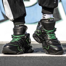 春季男鞋欧洲站厚底老爹鞋内增高运动鞋黑武士休闲鞋