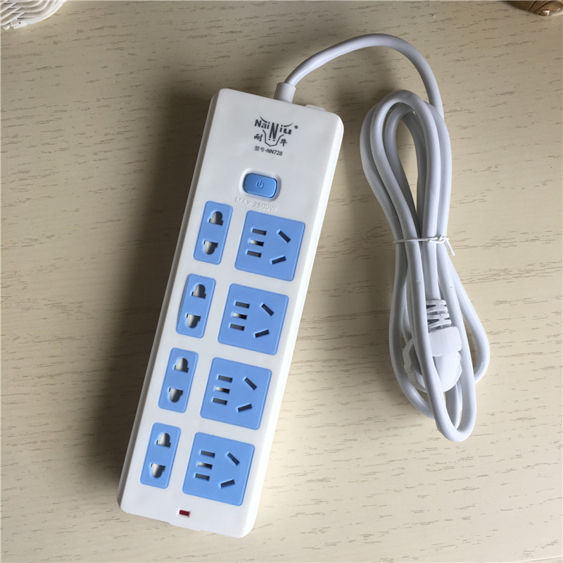 耐牛 728 2米 28孔开关灯阻燃连体铜片安全门排插接线板插座2500W