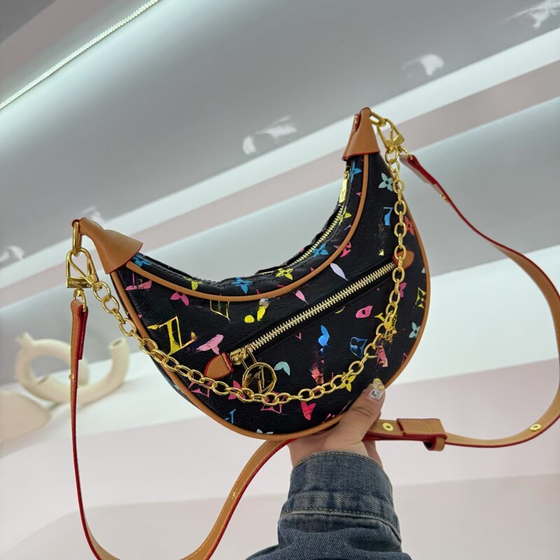 外国貿易ループ三日月バッグプリントチェーンバッグ中古ショルダークロスボディバッグヨーロッパとアメリカのレトロな立体感卸売|undefined