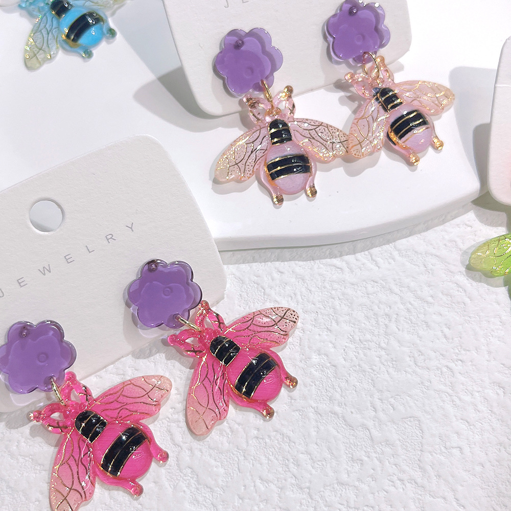 1 Pair Fashion Bee Stoving Varnish Arylic Drop Earrings display picture 3