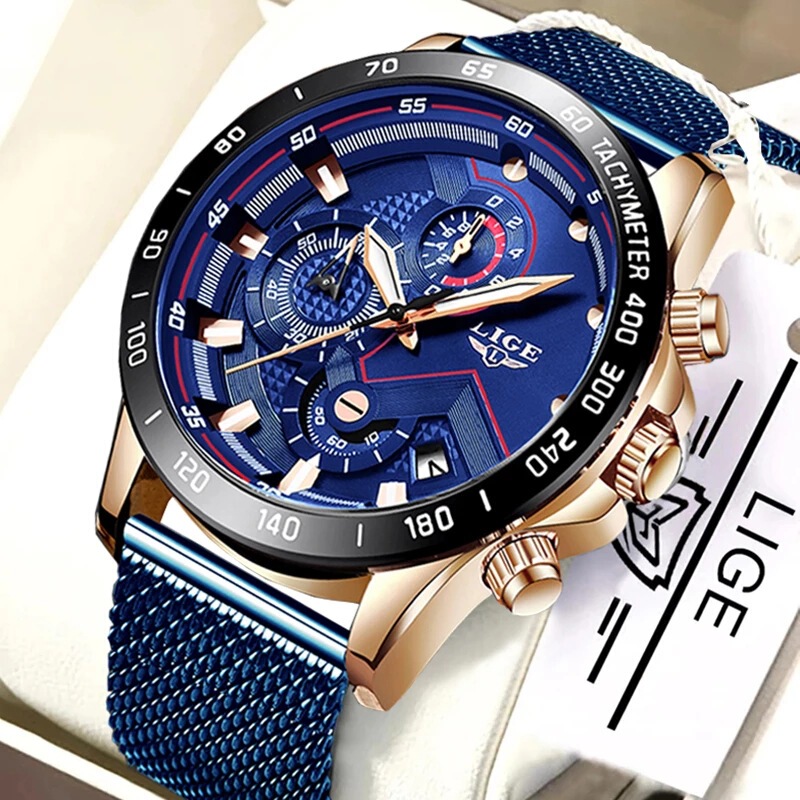 Lige 2019 Men's Mesh Strap Watch Multi-Function Chronograph Waterproof Watch Lige 2019 Men's Mesh Strap Watch Multi-Function Chronograph Waterproof Watch
