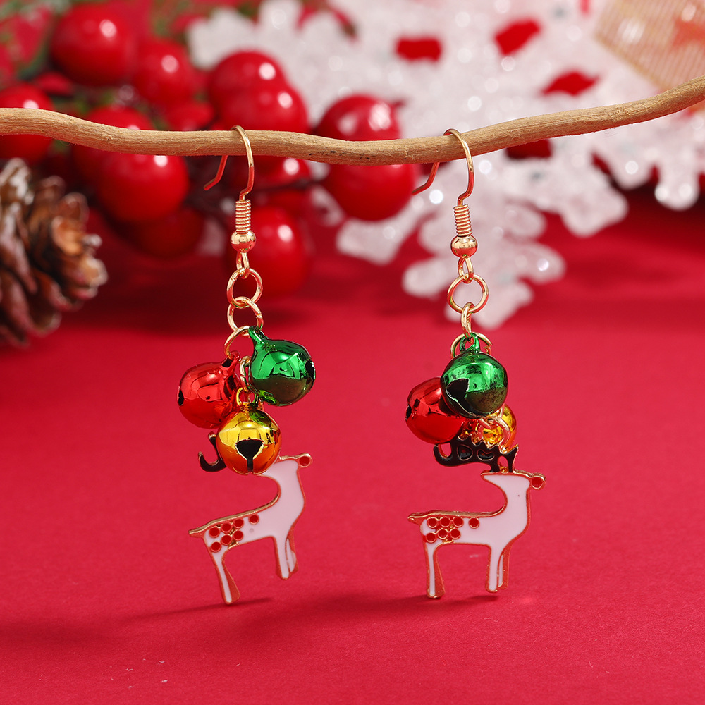 1 Pair Retro Christmas Tree Snowman Elk Epoxy Alloy Drop Earrings display picture 4