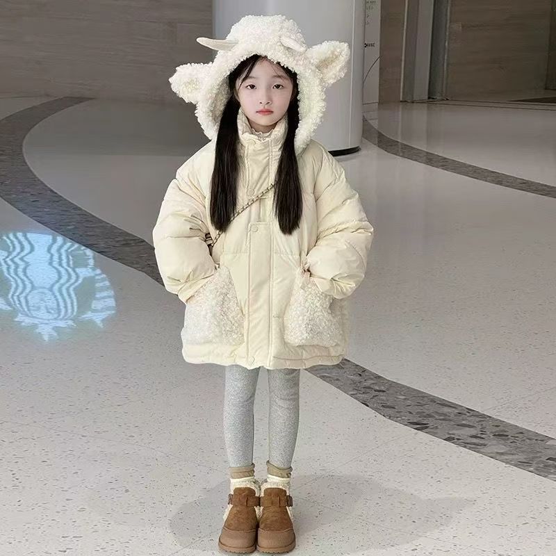 可爱女宝宝童装连帽羊羔毛棉服冬季2025年新款设计感小众儿童棉衣|undefined