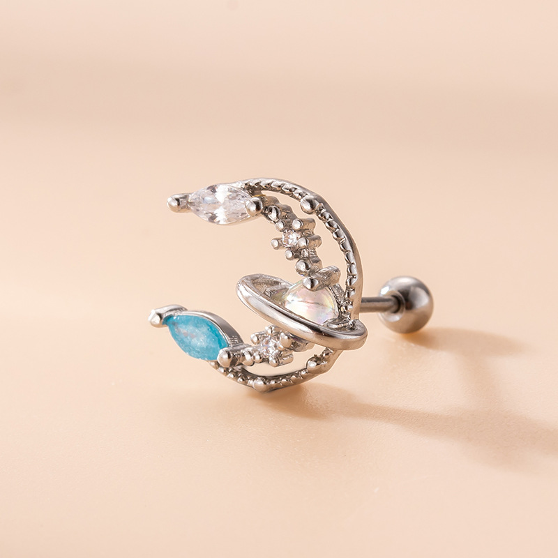 Fashion Star Flower Stainless Steel Ear Studs Inlay Zircon Stainless Steel Earrings 1 Piece