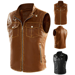 Son of Chaos Washed Retro Vest Large Size Punk Leather Vest Cross-border Foreign Trade Vest Workwear Beautiful Size