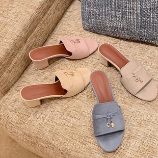 In-Stock Style Similar to Grape Mom's ~ Increase Height by 6.5cm ~ Relaxed Old Money Style Tassel Lock Buckle Strap Chunky Heel Sandals