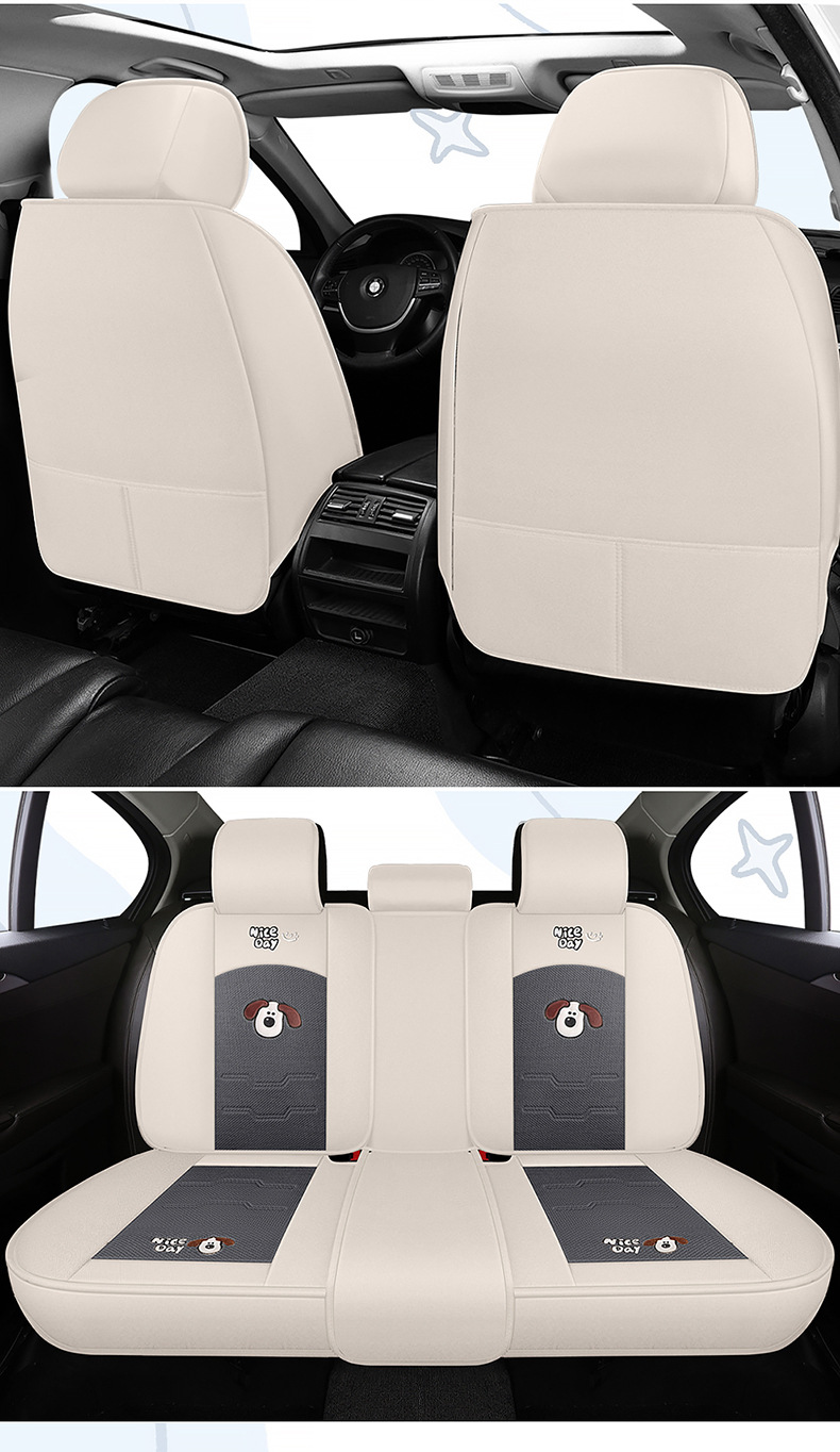 New car seat cushion four seasons universal linen fabric seat cover cartoon car special seat cover fully enclosed seat cover