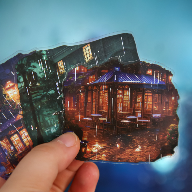 Papel Sr. Paquete de pegatinas grandes series de paseo en la lluvia retro paisaje lluvioso bolsas de pegatinas de material de decoración