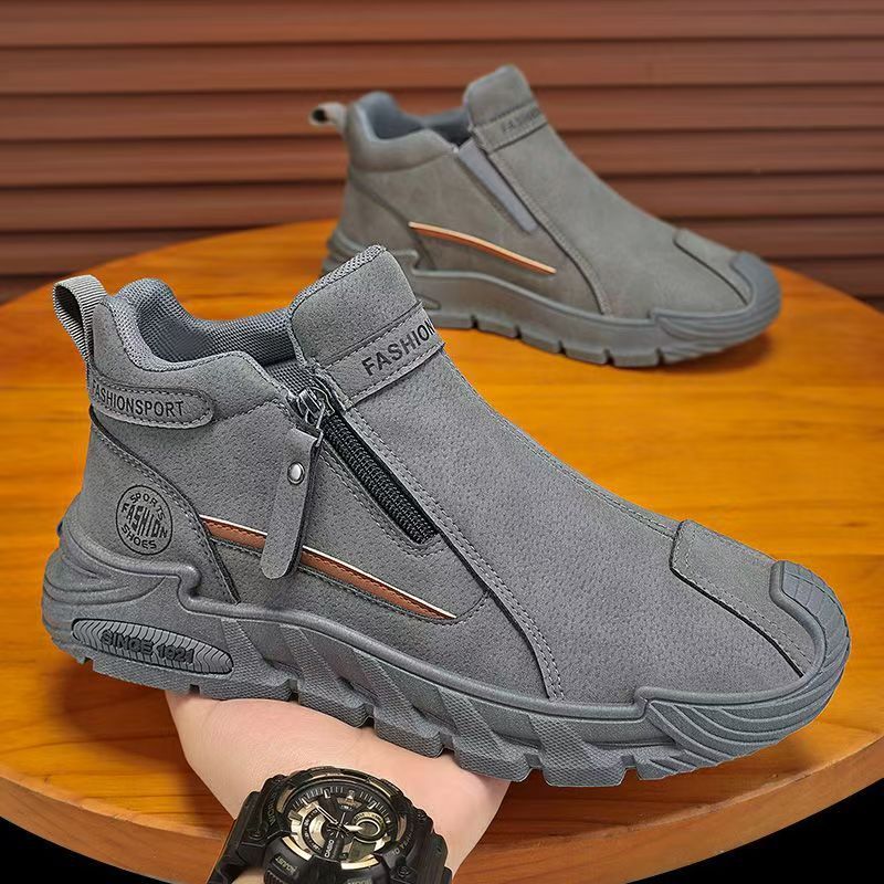2025 otoño nueva cremallera lateral Zhongbang tendencia zapatos de trabajo para hombres suela gruesa desgaste un pedaleo botas casuales Martin