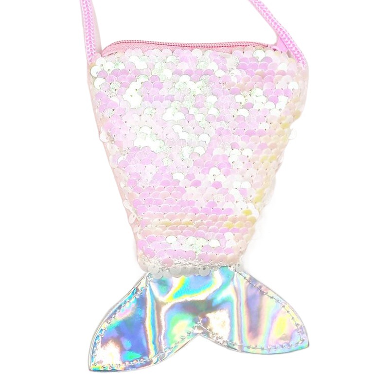 Mermaid Sequins Coin Purse Lanyard Coin Bag Small Wallet Children's Crossover Small Bag Fish Tail Double Color Sequins