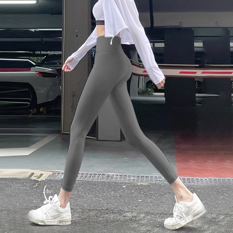 Pantalones de yoga desnudos, fitness, running, leggings ajustados, cintura alta, caderas, abdomen elástico, pantalones de tiburón