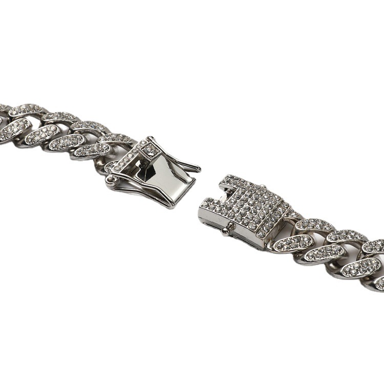 Unisex Full diamond hip hop Cuban chain diamond necklace men and women's same style bracelet necklace street jewelry_voghion.com