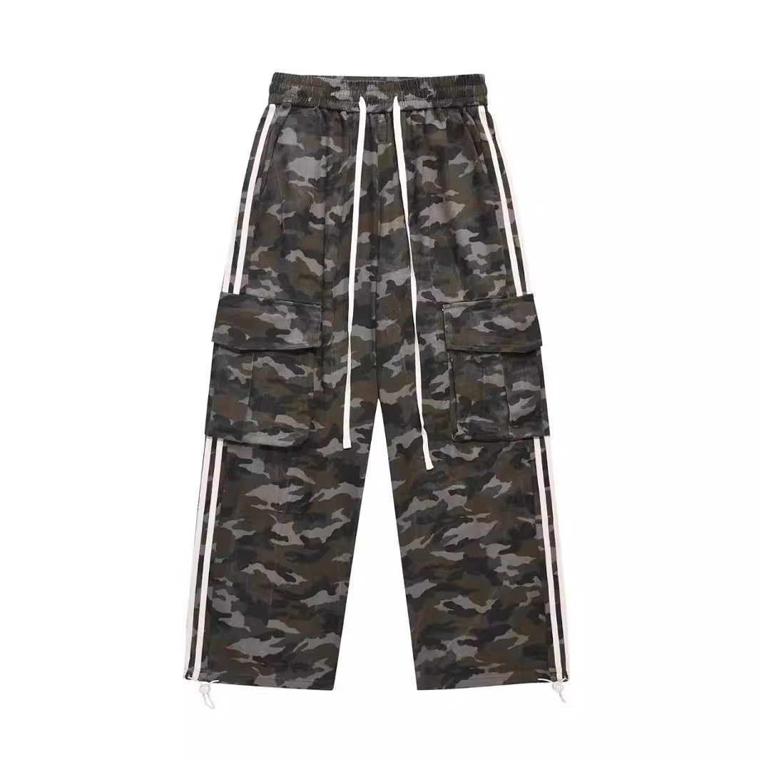 Camouflage Cargo Pants Unisex High Street American Retro Drawstring Pants Trendy Loose Versatile Straight Casual Pants