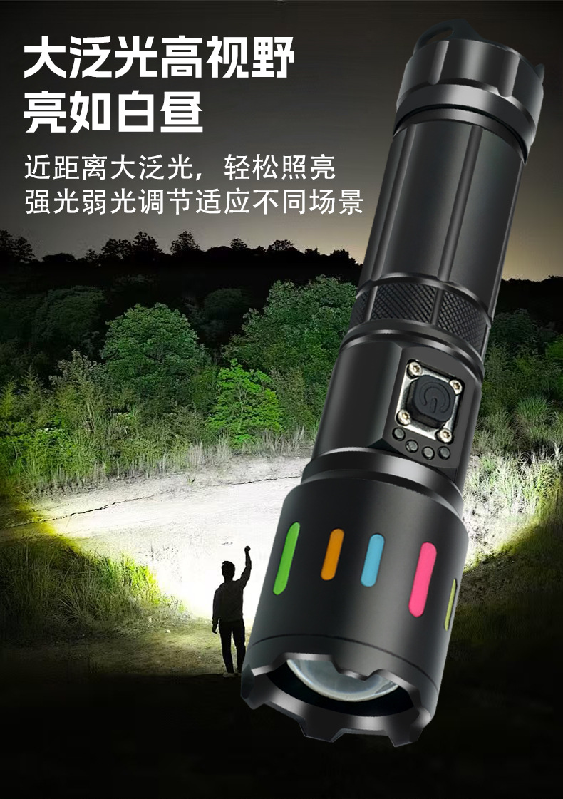 Yuba Led Strong Light Flashlight Long Battery Life Ultra-Bright White Laser Zoom Rechargeable Home Outdoor Long-Range Patrol