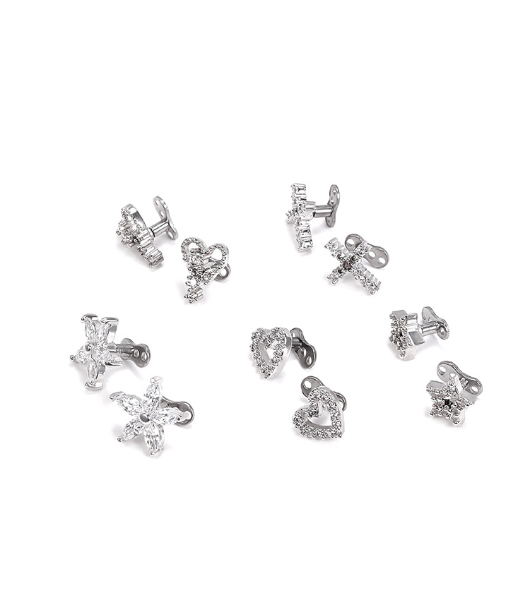 Geometric 316L Stainless Steel Dermal Anchor Piercing Jewelry with Cubic Zirconia - Exaggerated Buried Nail for Women detail image 7