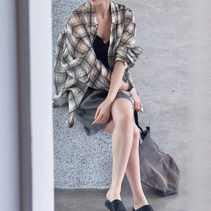 2026 New Natural Ramie Yarn-Dyed Plaid Shirt Jacket for Women Summer Sun-Protective Plaid Top D0538 2026 New Natural Ramie Yarn-Dyed Plaid Shirt Jacket for Women Summer Sun-Protective Plaid Top D0538