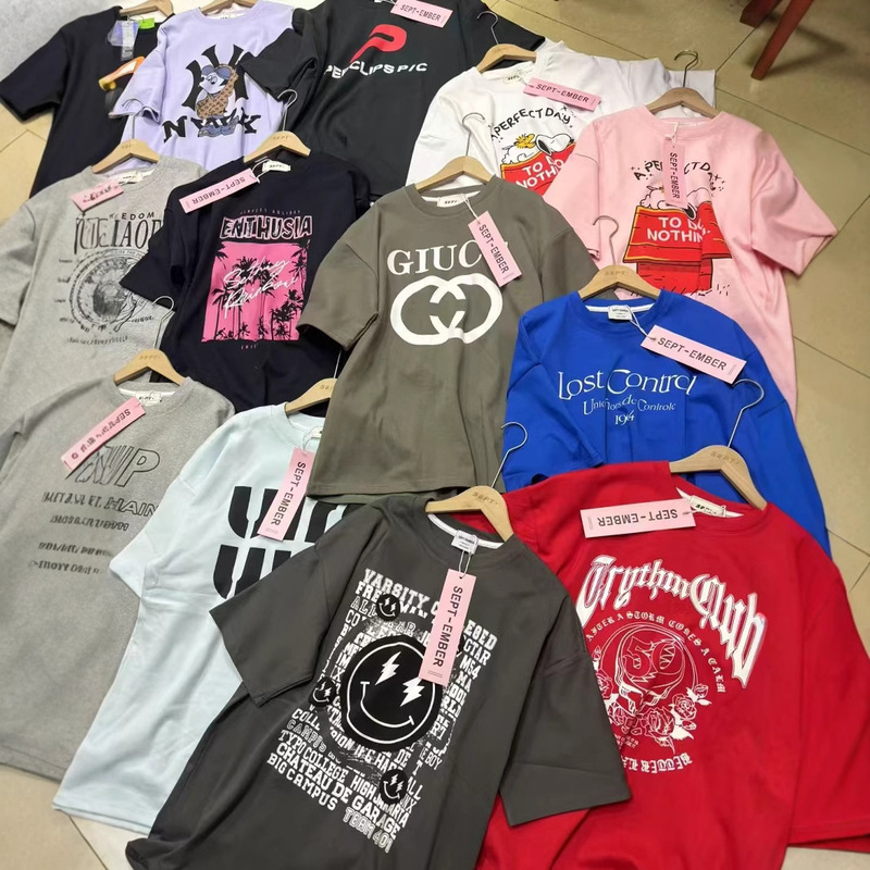Manufacturer Wholesale 200g Pure Cotton Women's Short-Sleeve T-Shirt, Summer Women's Short-Sleeve American-Style Trendy Brand Cross-Border Hot Item